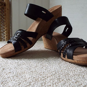 UGG Black Leather Wedges w/Removable Straps